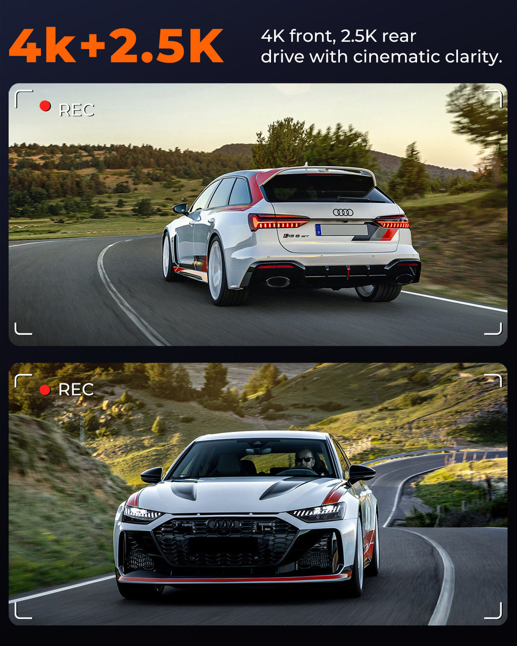 M4 2ch Mirror Dash Cam with 4K Front and 2.5K Rear Cameras, 12"IPS Touchscreen