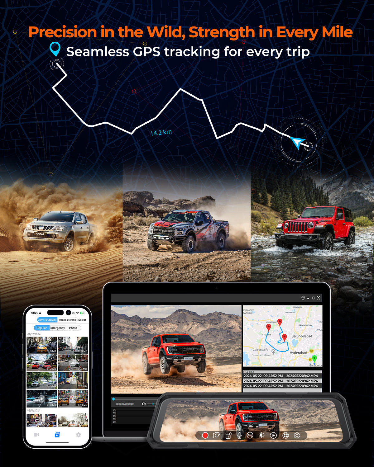 Acumen The Legend 3CH Mirror – Triple-FHD Digital Rearview System with WiFi, GPS & Night Vision