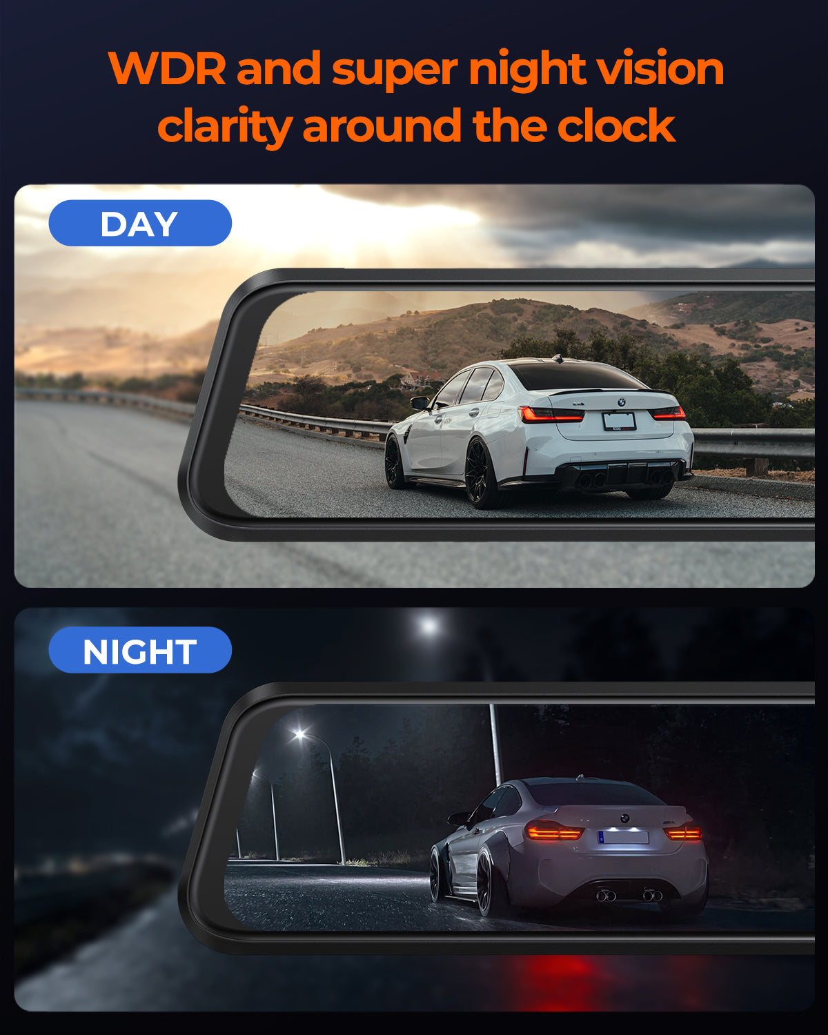 M4 3ch Mirror Dash Cam with 1080P 60fps Front+Rear+Bumper/Cabin Cameras, 12"IPS Touchscreen