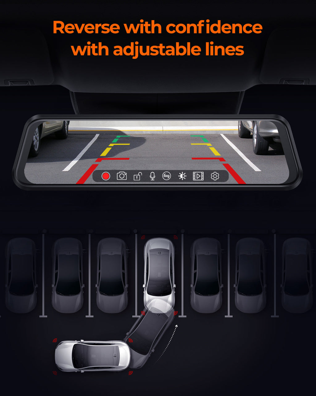 M4 Quad Mirror Dash Cam with 1080P Front+Rear+Left/Right Side Cameras, 12"IPS Touchscreen