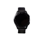 Black smartwatch with a black strap on a white background