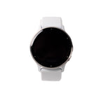 Smartwatch with a white strap on a white background