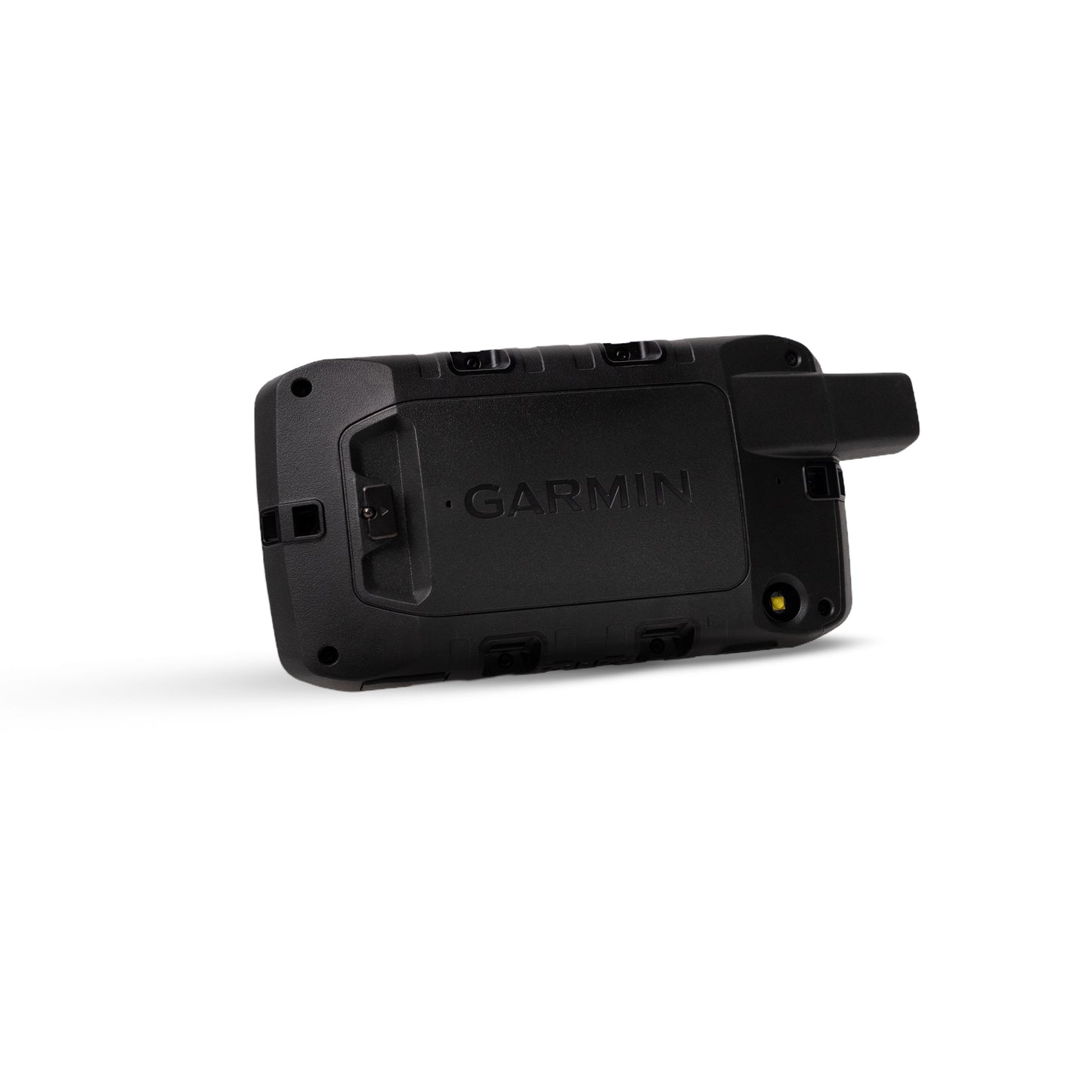 Black Garmin device on a white background