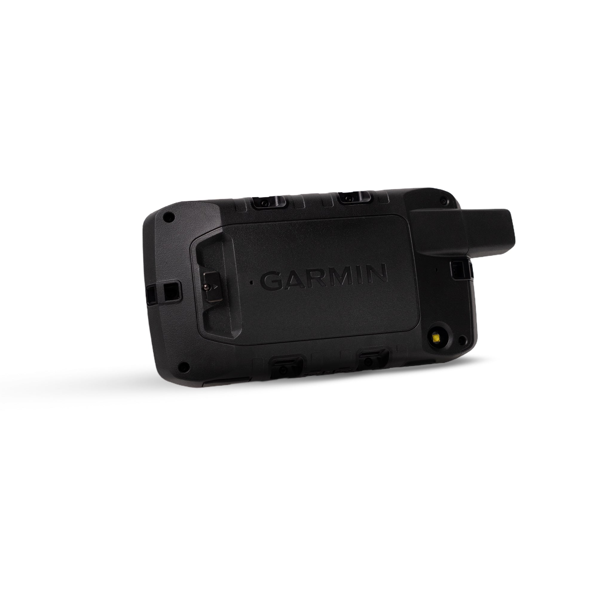 Black Garmin device on a white background