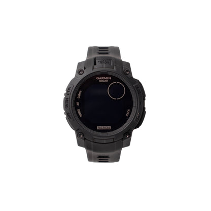 Black Garmin smartwatch on a white background