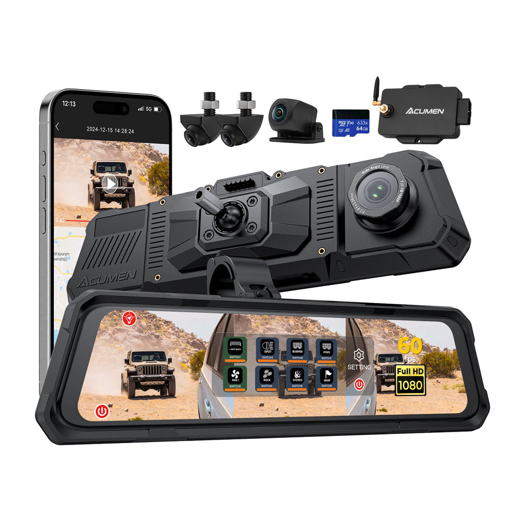 Acumen The Legend 4CH Bundle – Quad-FHD Digital Rearview Mirror System with WiFi, GPS & Night Vision