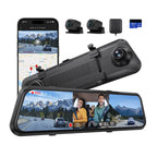 M4 3ch Mirror Dash Cam with 1080P 60fps Front+Rear+Bumper/Cabin Cameras, 12"IPS Touchscreen