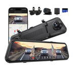 M4 Quad Mirror Dash Cam with 1080P Front+Rear+Left/Right Side Cameras, 12"IPS Touchscreen