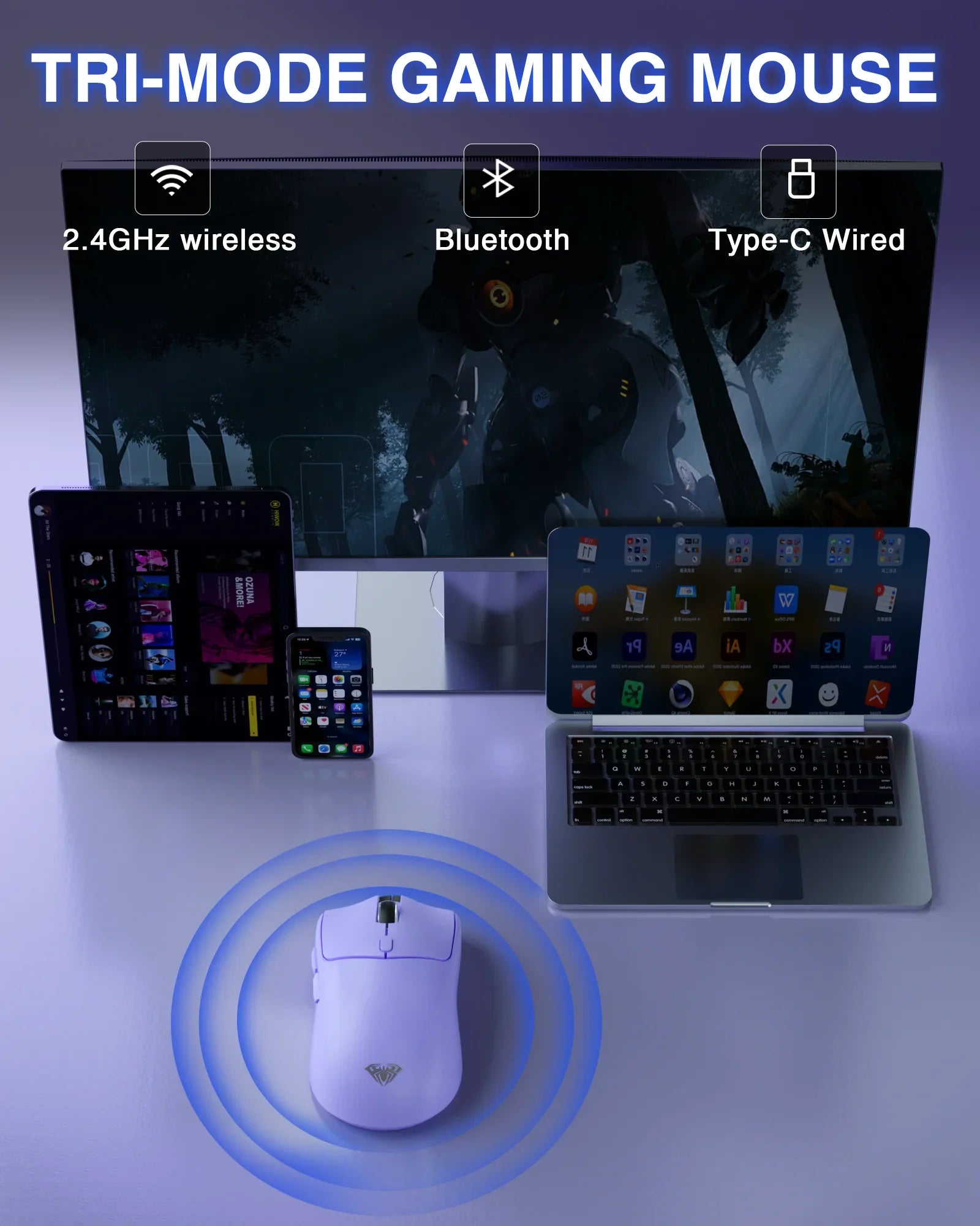 AULA SC580 Tri-Mode RGB Gaming Mouse – 10,000 DPI