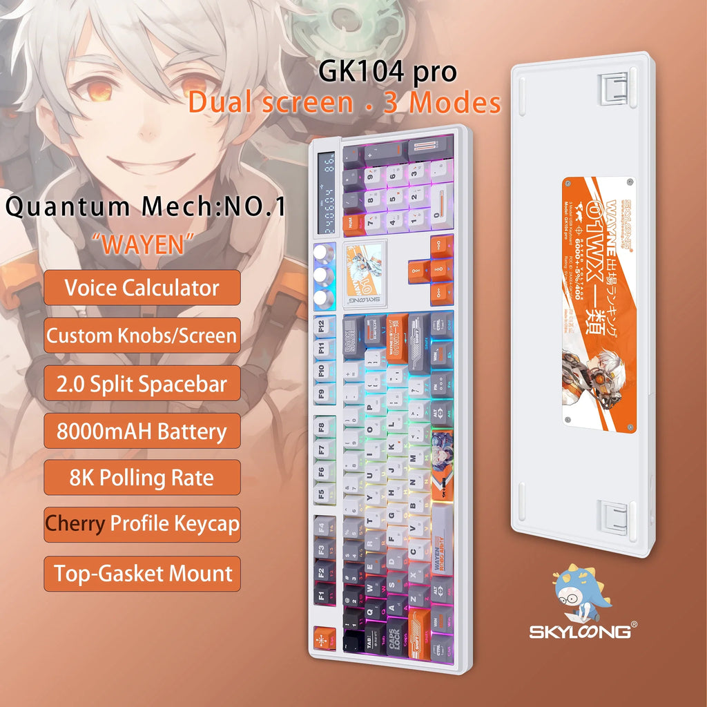 Wireless Mechanical Keyboard with 3.0 Screen 3 Knobs Hot-Swappable Silent Switch PBT keycaps