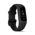 Black fitness tracker on a white background